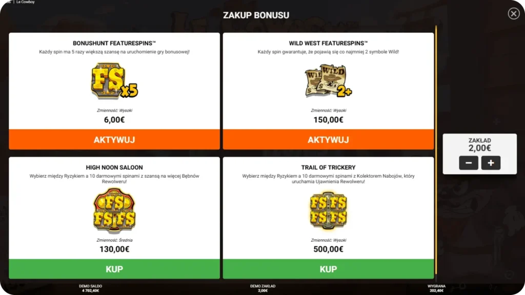 Opcja Bonus Buy w Le Cowboy
